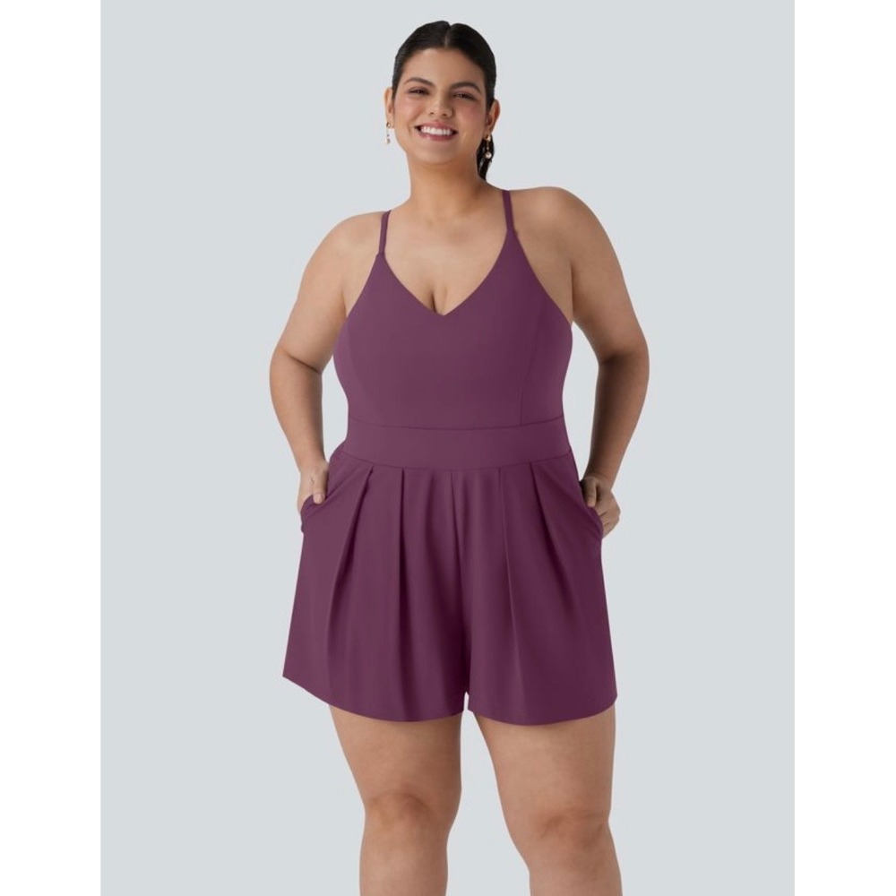 Halara Breezeful XL Burgundy V Neck Romper Activewear Sporty Resort Chic - Picture 8 of 9